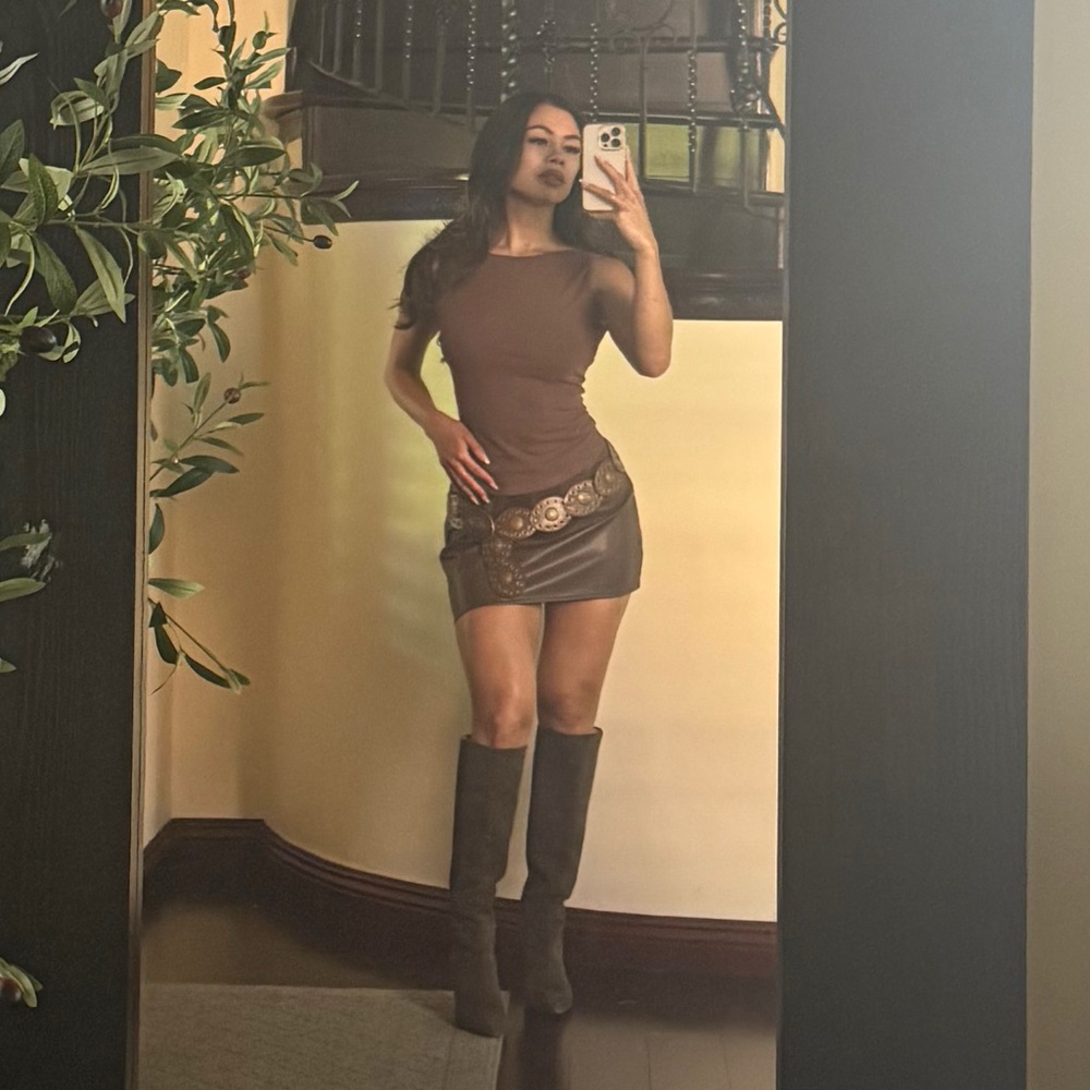 Brown Leather Skirt XS